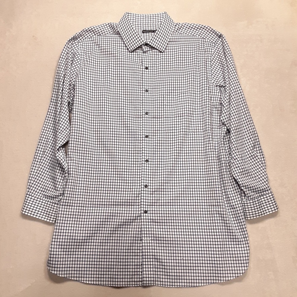 Rochester Mens Egyptian Cotton LS Button Shirt 18.5 36/37T Blue Check Non-Iron